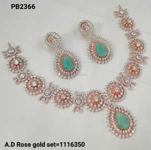 American Diamond Rose Gold Polish Water Drop & Flower Design Conjunto de joyería al por mayor con pendiente Collar Set Regalos para mujeres - Product Image 4