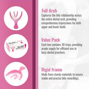 Juego Profesional de 30 Bandejas de Registro Dental de Triple Mordida de Plástico en Caja |   Kit de Bandejas Desechables para Molde de Arco Dental Completo (Rosa) - Product Image 4