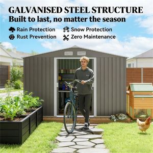 โรงเก็บของโลหะสีเทาอ่อนสำหรับจัดเก็บอุปกรณ์ทำสวนและใช้ในบ้าน - Product Image 4
