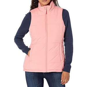 Chaleco acolchado rosa para mujer con cuello alto y cremallera, sin mangas, ligero, informal, de color liso - Product Image 5