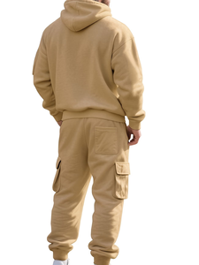 Men's Casual Sports Suit Terry Fabric 100% Cotton Breathable Knitted 300g Solid Multi Pocket Fashionable Hooded Two-Piece Set - Product Image 5