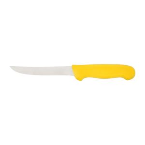 Couteaux à désosser à manche jaune avec lame courbée argentée et protège-doigts ergonomique pour la découpe de la viande et la préparation de la volaille - Product Image 1