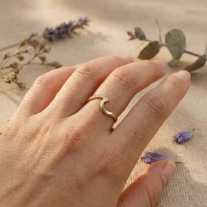 Modern Wave Diamond Band <b>Ring</b> for Women Minimalist <b>Open</b> Curve Gold Wedding Stackable Moissanite <b>Ring</b> - Product Image 4