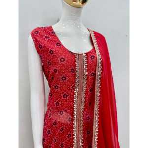 Conjunto de Ropa India y Pakistaní de Diseñador, Top, Pantalones Plazzo y Dupatta con Corte Elegante - Product Image 4