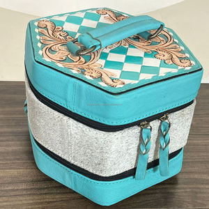 New Hexagon Handcrafted Genuine Cowhide Leather Jewelry Travel Case Western Pattern <b>Rings</b> and Necklaces Organizer for Women's - Product Image 4