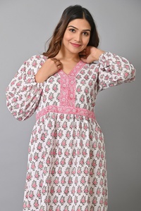 Cotton Chiffon A-Line Silhouette <b>Long</b> Sleeve V-neck Casual Maxi <b>Dress</b> <b>Beach</b> Wear Cover Gown Women Gift for Valentines Day - Product Image 5
