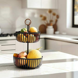 Panier à fruits en fer noir de qualité supérieure, best-seller, pour comptoir de cuisine, bol de rangement décoratif en métal pour fruits, organiseur - Product Image 3