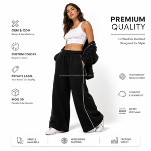 Pantalon de jogging large en molleton pour femme avec molleton de coton brossé 480 GSM pour la gym, taille haute, confortable, avec cordon de serrage, uni et durable - Product Image 3