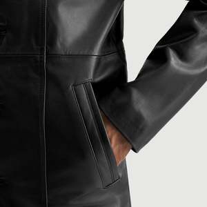 Abrigo Largo de Cuero Genuino para Hombre, Cuello Camisero, Cierre de un Solo Botón, Estilo Casual Otoñal, Duradero y Cómodo - Product Image 4