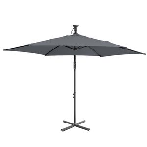 10FT Round Banana Hanging Patio Umbrella 18 LED <b>Lights</b> 6 Iron Ribs Iron Straight Curved <b>Pole</b> Waterproof Polyester for Courtyard - Product Image 3