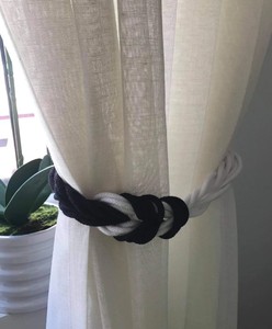 Black and white cotton rope curtain tieback - Product Image 2
