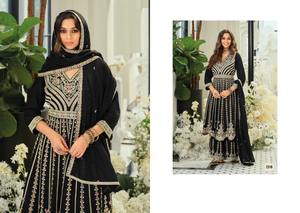 <span class=keywords><strong>Collezione</strong></span> di Lusso per l'Eid: Completo Palazzo in Chinon Pesante con Ricami Dettagliati, Salwar Suit Festivo Pronto <span class=keywords><strong>da</strong></span> Indossare per Donne - Product Image 4