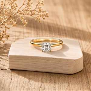 แหวนเพชรหมั้นเพชรแท้เพาะเลี้ยงทรง Asscher 1 กะรัต และทรงกลม 0.06 กะรัต ได้รับการรับรองจาก IGI ตัวเรือนทองคำแท้ 10K 14K 18K สี E - Product Image 1