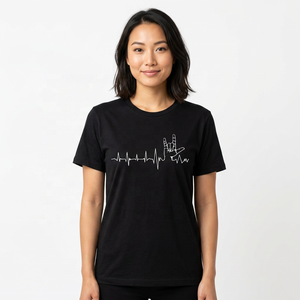 เสื้อยืดแขนสั้นสีดำสำหรับผู้ชาย พิมพ์ลายหัวใจร็อคแฮนด์ คอโอ ผ้าฝ้ายเจอร์ซีย์ ทรงพอดีตัว สไตล์ลำลอง - Product Image 5