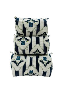 Indian Multicolor Hand Block 100% Cotton Printed Quilted Cosmetic <b>Storage</b> Utility Bag Set Makeup Travel Pouch (Set of 3) - Product Image 4