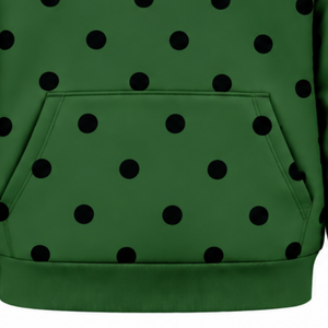 Sudadera con Capucha para Mujer, Color Verde Oscuro con Puntos Negros, Estilo Holgado, Informal, Manga Larga, con Bolsillo Frontal Tipo Canguro - Product Image 5