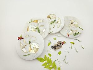 Luxury White <b>Marble</b> Floral <b>Coaster</b> Set Handmade Decorative Drink <b>Coasters</b> with Inlaid Flower Design - Product Image 5