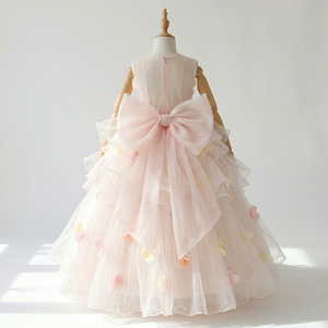 Robe de princesse de luxe pour fille, robe de bal rose à couches avec appliques florales 3D, idéale pour mariage, anniversaire ou concours de beauté - Product Image 2