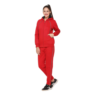 Conjunto Deportivo Rojo con Capucha para Mujer, Manga Larga, Cierre de Cremallera, Bolsillos Laterales, Transpirable, Informal, Otoño, Color Sólido, 100% Poliéster - Product Image 2
