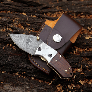 Handmade Damascus Steel Mini Folding Pocket Knife Custom EDC Utility Knife Horn Handle Industrial Grade <b>Drop</b> Point Blade 3-Year - Product Image 2