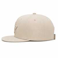 Casquette beige à 5 panneaux, broderie 3D étoile, visière plate, étiquette tissée en acrylique, logo personnalisé, style streetwear