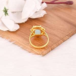 Bague tendance en laiton plaqué or avec calcédoine aqua pour femme, bijou de mode pour mariage et fiançailles - Product Image 5