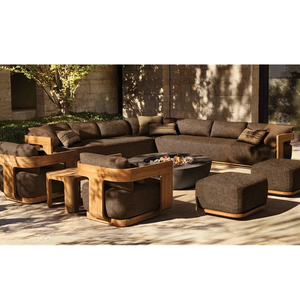 Modern Solid Wood Garden <b>Sofa</b> Chair Upholstered Outdoor Lounge Armchair Patio Leisure Seating Living Room <b>Waterproof</b> Cushion - Product Image 6