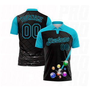 Camiseta Polo Deportiva Premium con Bordado y Sublimación Personalizados con el Logotipo del Equipo y Nombre, Bolas de Billar Azules Personalizadas Black Lakes - Product Image 1