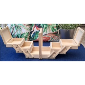 Custom Unfinished Wooden Sewing Box Multi Tier Cantilever Craft Organizer Storage Box with Handle Double Lid Customized Wood Box - Product Image 6