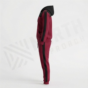 Survêtement à capuche pour homme, couleur marron, avec blocs de couleur, fermeture éclair intégrale, vêtements de sport décontractés avec poches latérales, mélange de polyester et de coton, vêtements d'automne - Product Image 3