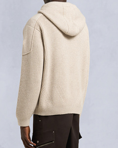 Pull en molleton tricoté à capuche coupe classique pour homme, couleur unie, décontracté, automne, 100 % coton, personnalisable OEM ODM - Product Image 4