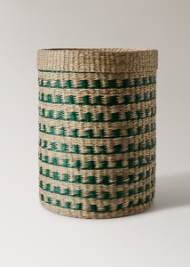 Panier long bicolore en fibres naturelles, fait main, pour rangement, vente en gros, écologique, fabriqué au Vietnam - Product Image 1