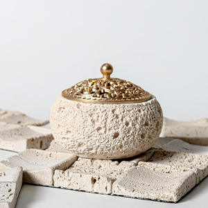 Black Stone <b>Incense</b> <b>Burner</b> with Gold Filigree Lid Aromatherapy Diffuser All Season Use Dark Volcanic <b>Incense</b> Basin - Product Image 2