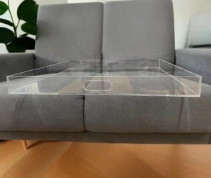 ILAHI's Clear Acrylic Oval <b>Tray</b> Handles Lightweight Simple Pattern Artistic DIY Easter Decorative <b>Organizer</b> for Home Decoration - Product Image 1
