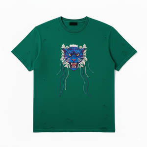 Camiseta de Algodón Estilo Vintage para Uso Diario, con Bordado Desgastado, Corte Holgado, Transpirable, Informal, Estilo Urbano - Product Image 1