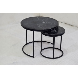 โต๊ะกาแฟหินอ่อนสีดำหินแกรนิตอินเดียหรูหราทันสมัยพร้อมฐานเหล็กดีไซน์แบบดั้งเดิมขนาดเล็กพร้อมชุด - Product Image 1