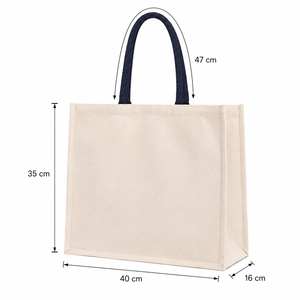 กระเป๋าผ้าแคนวาสเคลือบลามิเนต 300 GSM ขนาด 40x35x16 ซม. สีน้ำเงิน หูหิ้วบุผ้าฝ้าย รับทำโลโก้ตามสั่ง ขายส่ง กระเป๋าช้อปปิ้งสำหรับโปรโมชั่น - Product Image 3