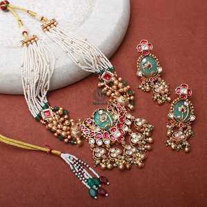 Vaani Gold Plated Antique Pearl & Zircon Bridal Necklace Set - Product Image 2