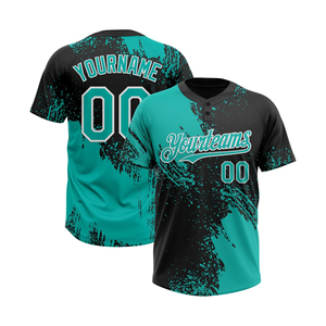 เสื้อเบสบอลแบบสั่งทำ 2 กระดุม พิมพ์ลายแบบ Sublimation สีเขียวดำ ชุดทีม ระบายเหงื่อได้ดี ชุดกีฬา OEM ODM - Product Image 2