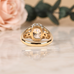 Vintage 14K Gold <b>Cushion</b> Cut Moissanite Ring Bezel Setting Milgrain Wide Band Split Shank Lab Diamond Engagement Ring For Women - Product Image 3