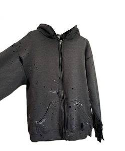 Sudadera con capucha y cremallera para hombre, estilo vintage, azul marino, desgastada, con salpicaduras de pintura, oversize, estilo streetwear grunge - Product Image 5