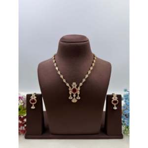 Smita Moissanite Gold Plated Bridal Necklace Set-<b>Indian</b> Ethnic Imitation Jewelry - Product Image 4