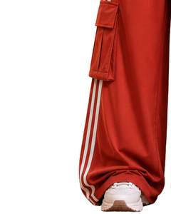 กางเกงวอร์มขายาวสีแดงสำหรับผู้หญิง เอวสูง มีเชือกผูก กระเป๋าข้าง สไตล์ลำลอง สตรีทแวร์ ทรงหลวม - Product Image 3