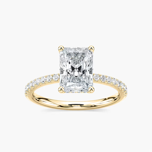 Bague de fiançailles pour femme en or jaune 14 carats avec diamant de laboratoire certifié IGI taille radiant 2 carats et halo caché minimaliste - Product Image 1