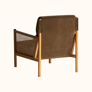 Modern Wooden <b>Armchair</b> with <b>Rattan</b> Side Panel for Living Room Furniture - Product Image 3