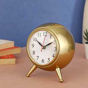 Premium Aluminum <b>Table</b> <b>Clock</b> | Modern Gold Desk <b>Clock</b> Silent Sweep | Quartz Decorative Home Office Bedroom Stylish Gift Roundtop - Product Image 3