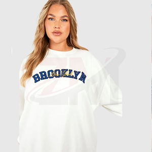 Sudadera de Cuello Redondo para Mujer, Bordado con la Letra Brooklyn, 100% Algodón Tejido, Estilo Casual Urbano Otoñal - Product Image 4