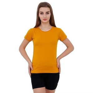 เสื้อยืดแขนสั้นผู้หญิงทรงคลาสสิก สีพื้น คอกลม ทรงปกติ ผ้าฝ้ายเจอร์ซีย์ 100% สไตล์ลำลอง - Product Image 1