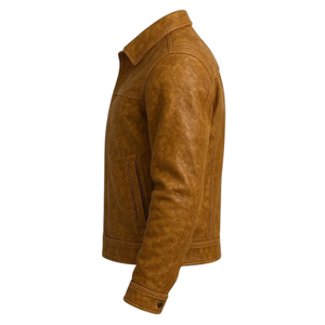 Veste en cuir véritable marron pour homme, style motard, col rabattu, fermeture éclair, vêtement d'automne - Product Image 2