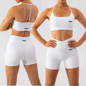 Ensembles de sport décontractés personnalisés pour femme : hauts courts amples et shorts assortis, tenue de Pilates côtelée taille haute - Product Image 5